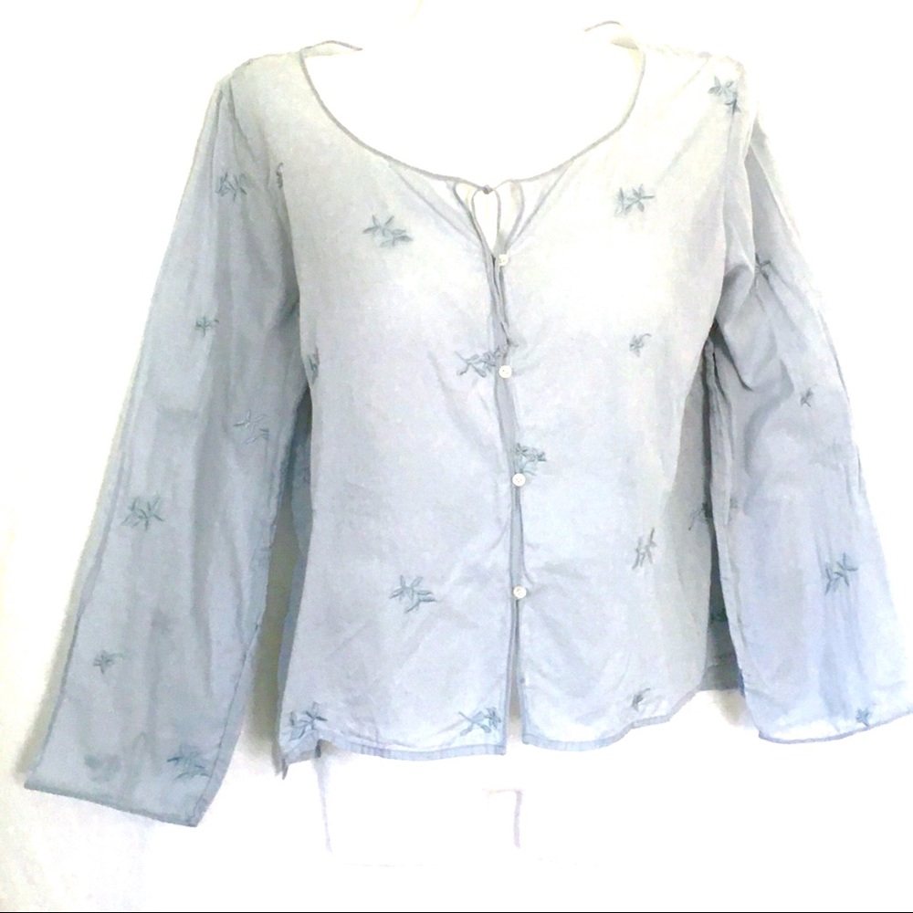 Semi Sheer Abercrombie Embroidered Blue Cotton LGE